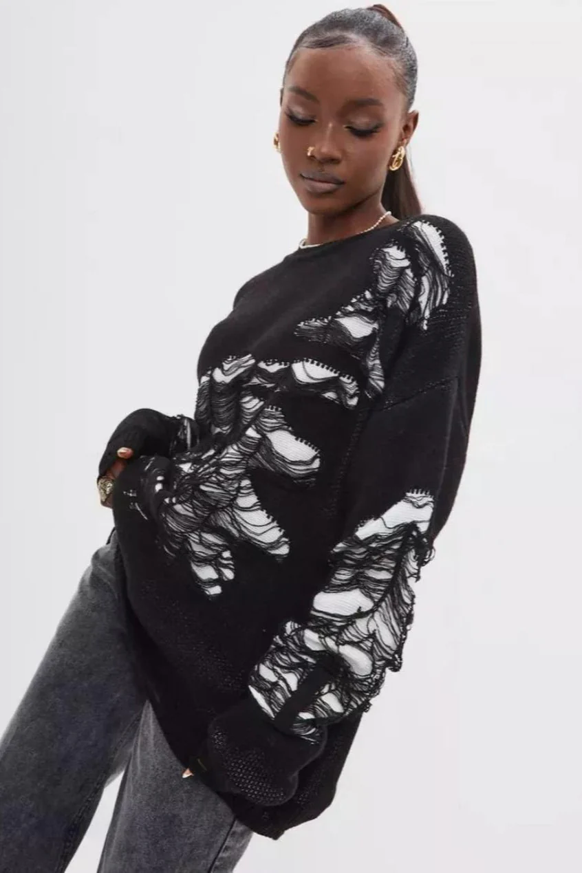 Casual Distressed Long Sleeve Blouse - Image 6