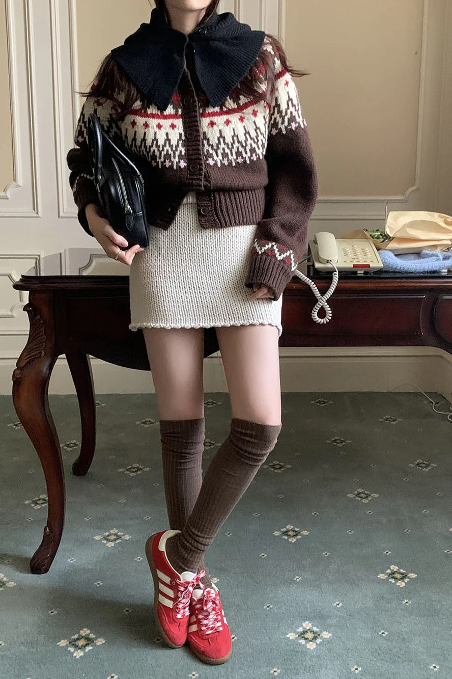 Thick Fair Isle Jacquard Cardigan Sweater - Image 3