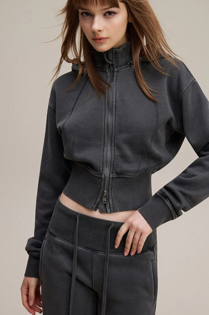 Cropped Waist Zip Up Hoodie - Image 4