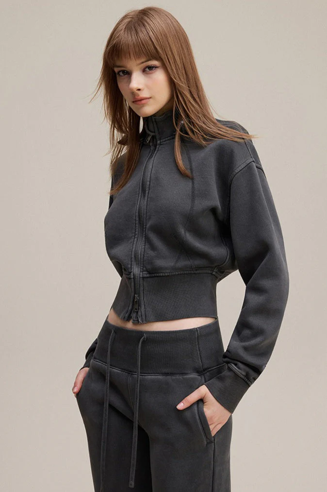 Cropped Waist Zip Up Hoodie - Image 5