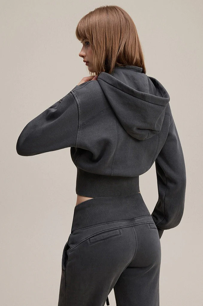 Cropped Waist Zip Up Hoodie - Image 6