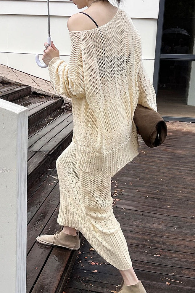 Cotton Embroidered Hollow Knit Blouse - Image 2
