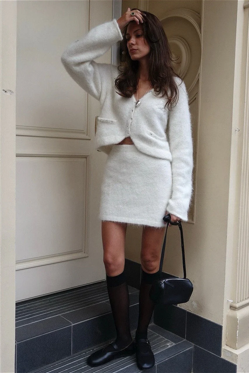 Elegant Ribbed Knit Two Piece Skirt Set - Image 2