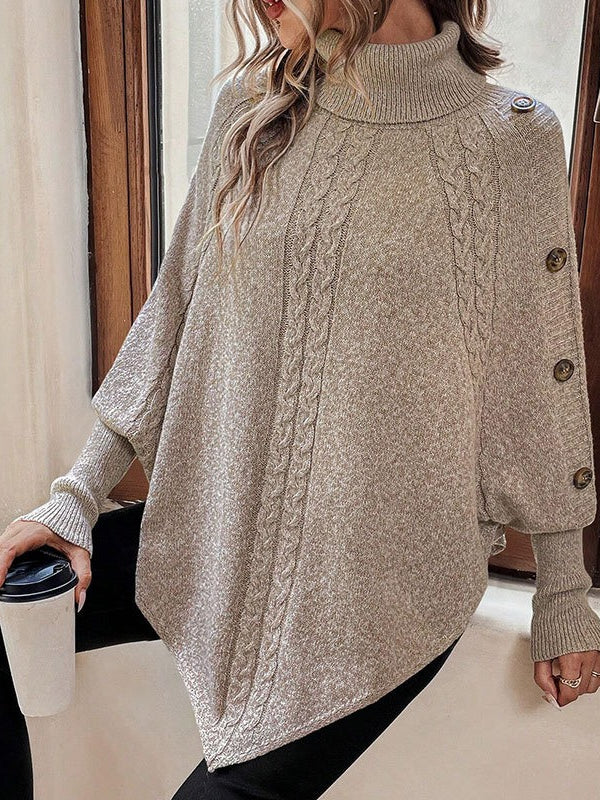 Cable Knit Turtleneck Batwing Sleeve Sweater - Image 2