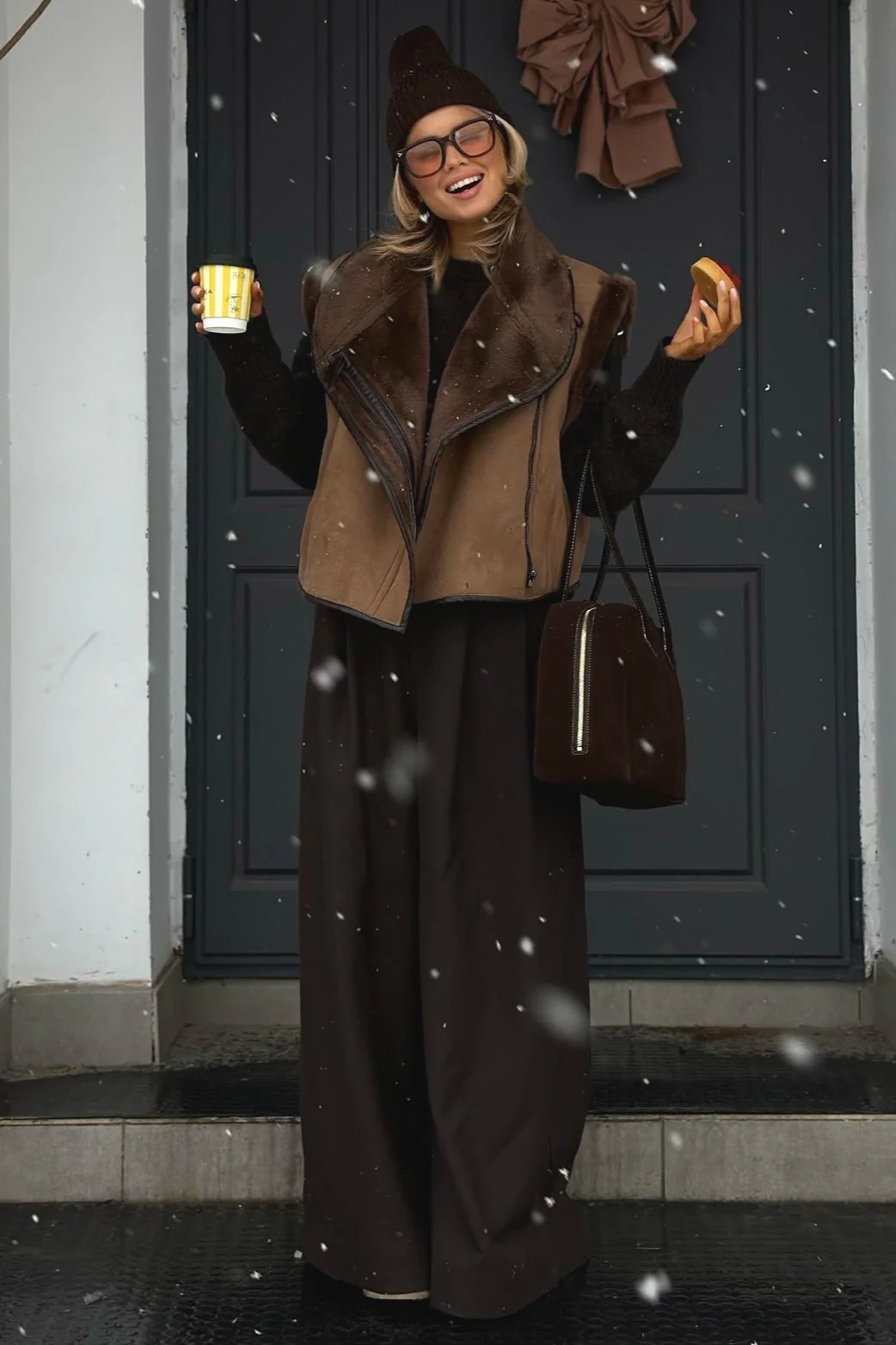 Brown Faux Fur Loose Fit Coat - Image 3