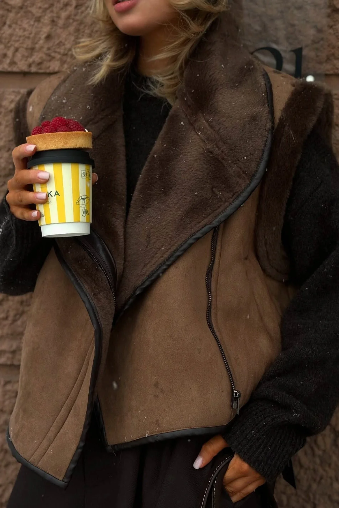 Brown Faux Fur Loose Fit Coat - Image 4