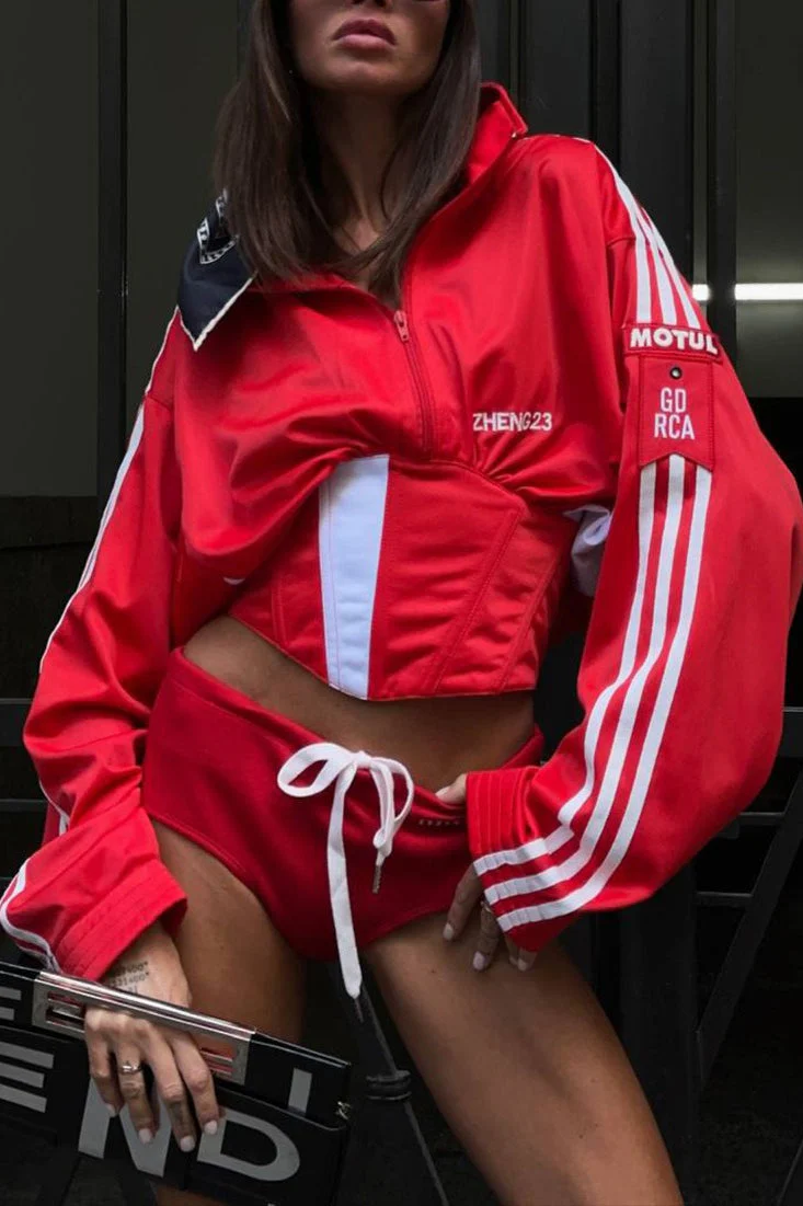 Satin Ruched Half Zip Crop  Blouse - Image 5