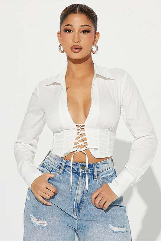 Deep V Neck Strap Crop Blouse - Image 4