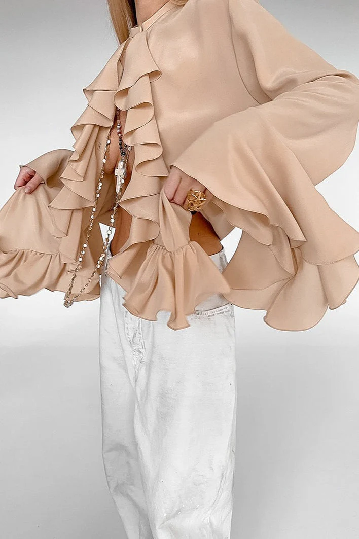 Elegant Ruffle Trim Button Blouse - Image 12