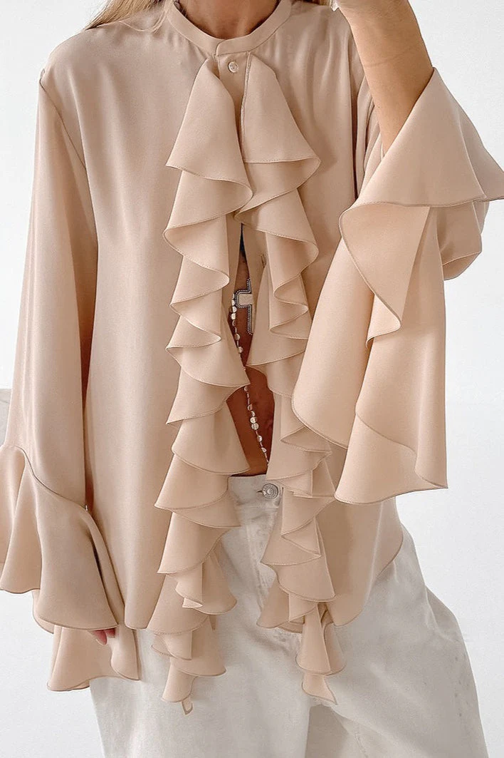 Elegant Ruffle Trim Button Blouse - Image 13