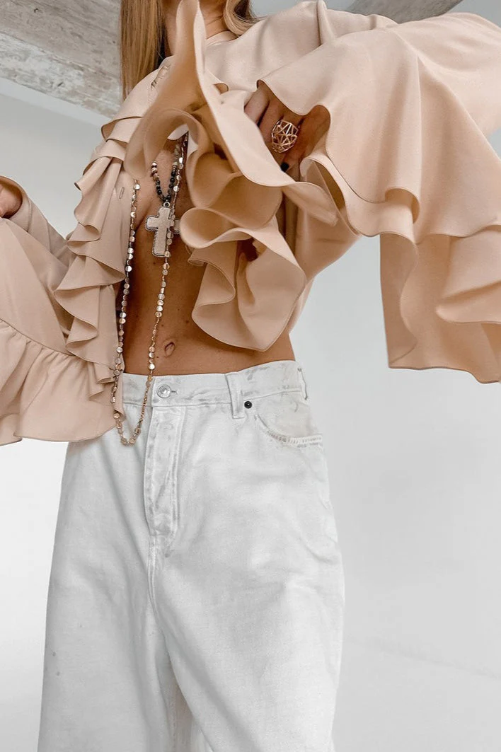 Elegant Ruffle Trim Button Blouse - Image 14