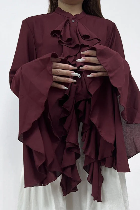 Elegant Ruffle Trim Button Blouse - Image 2