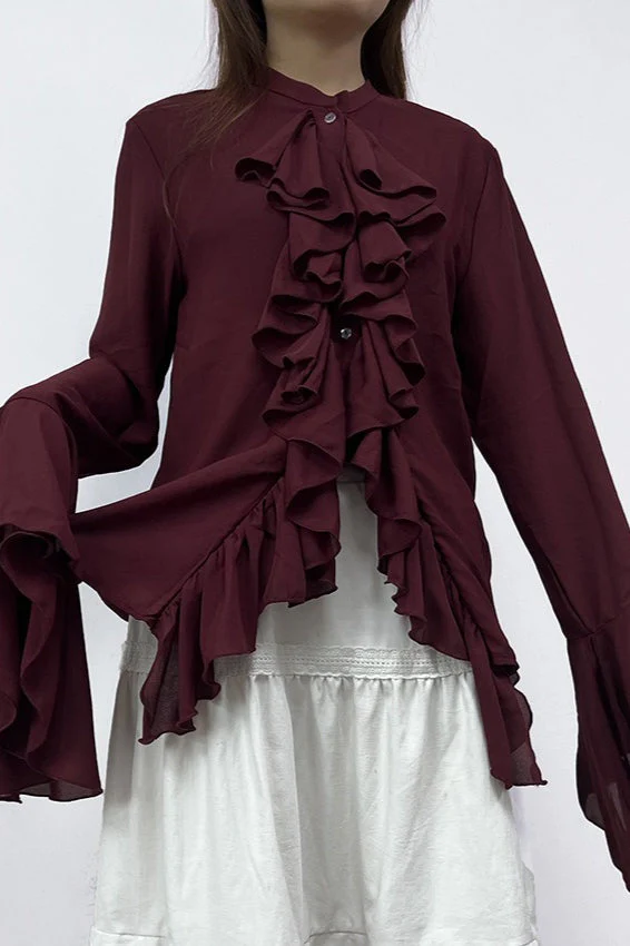 Elegant Ruffle Trim Button Blouse - Image 3