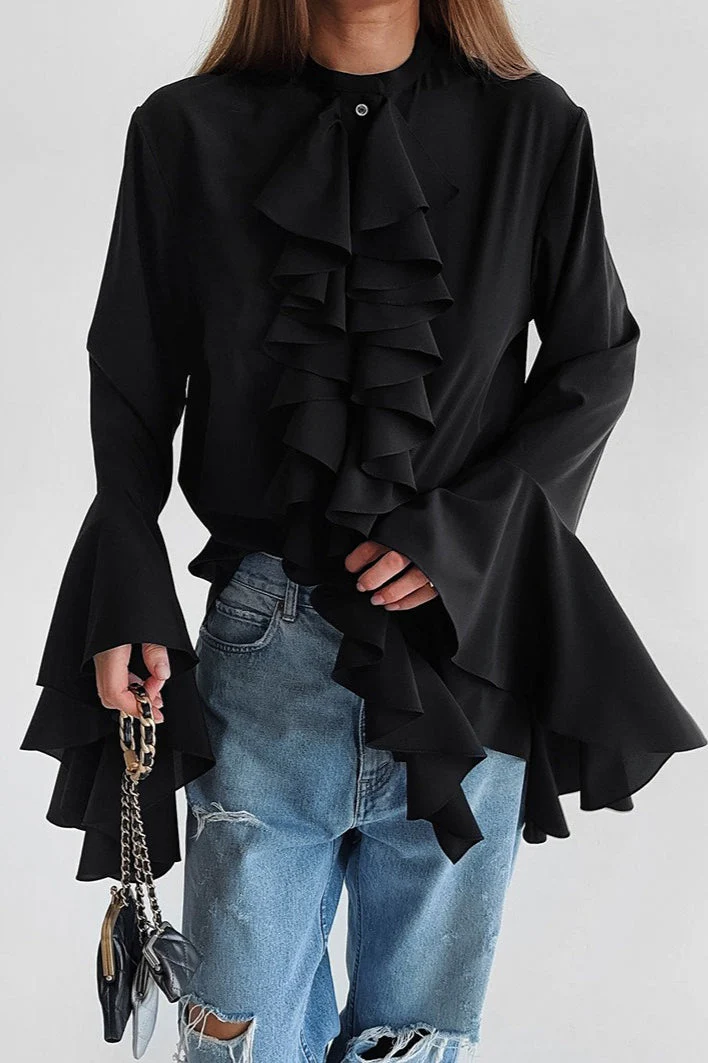 Elegant Ruffle Trim Button Blouse - Image 4
