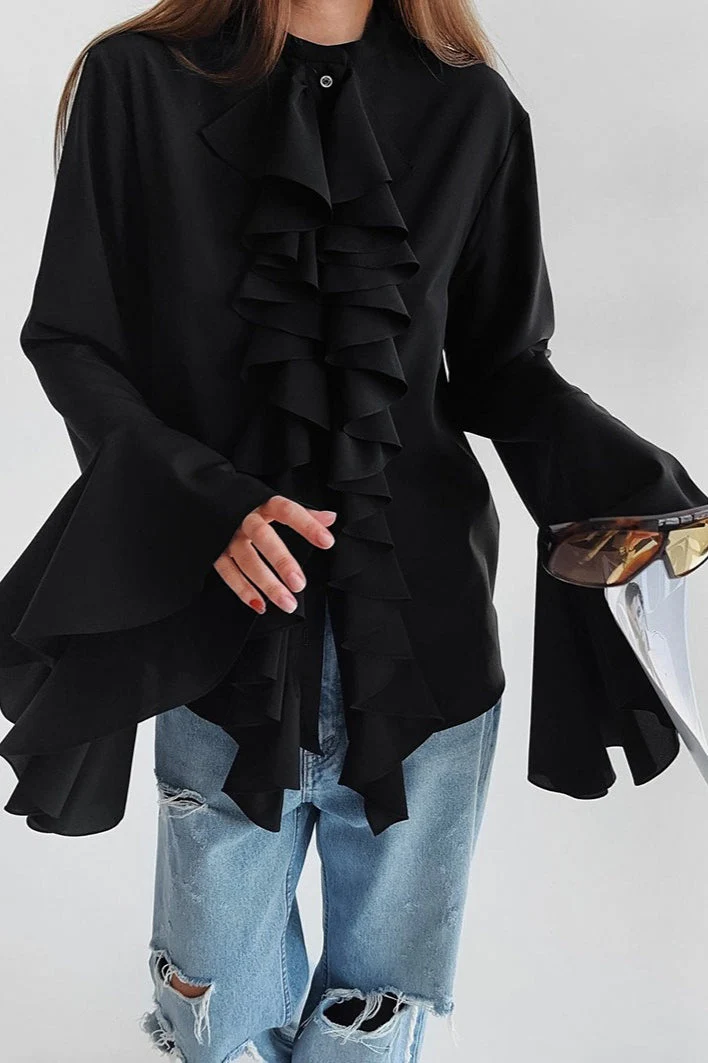 Elegant Ruffle Trim Button Blouse - Image 5