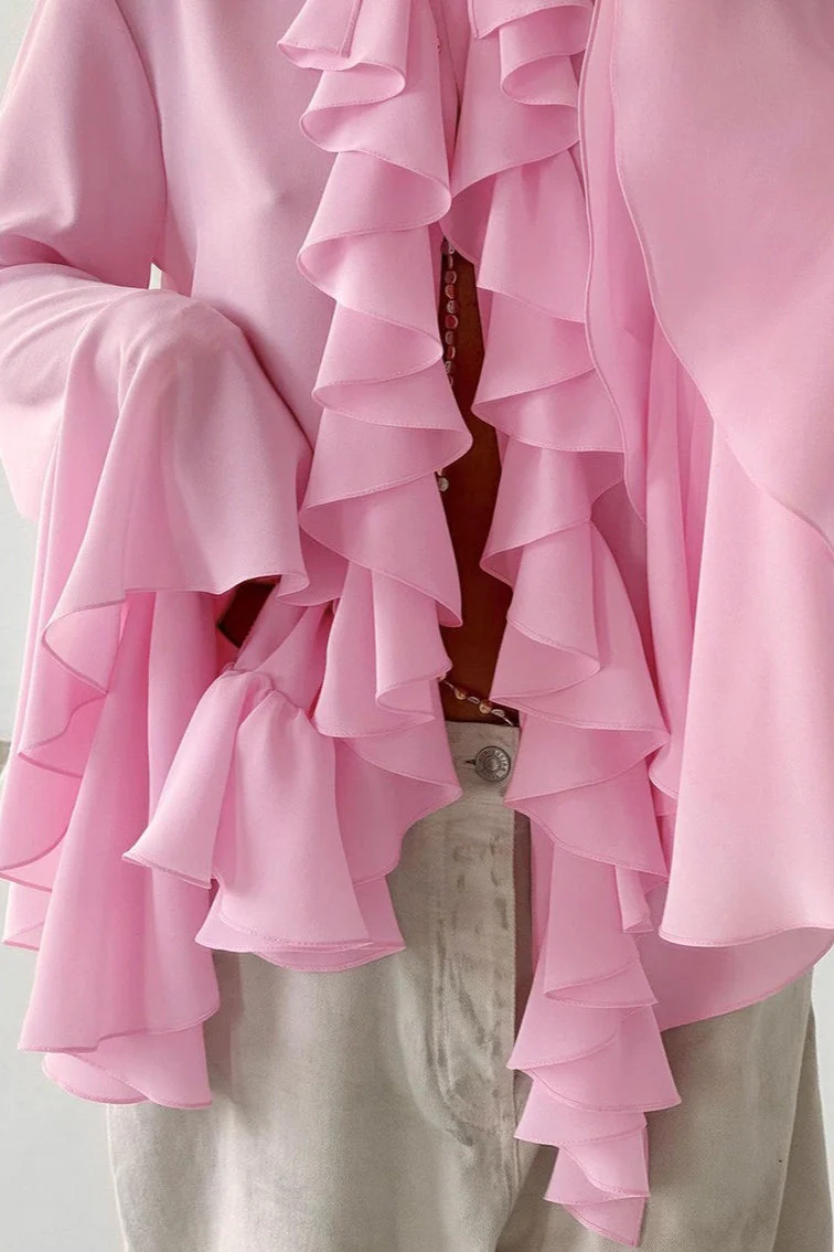 Elegant Ruffle Trim Button Blouse - Image 8