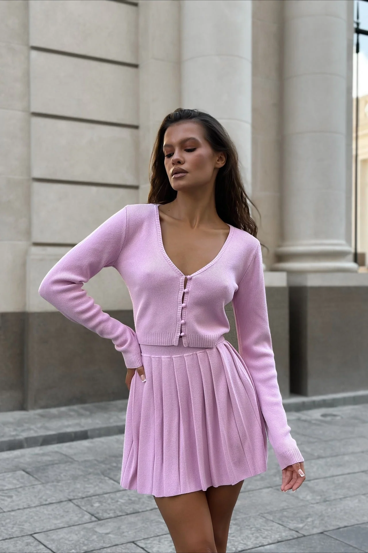 Sexy Knit Crop Top Two Piece Skirt Set - Image 5