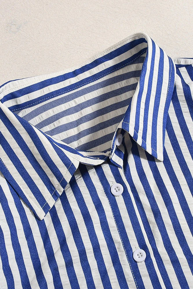 Striped Crop Shirt Two Piece Blouse - Image 5