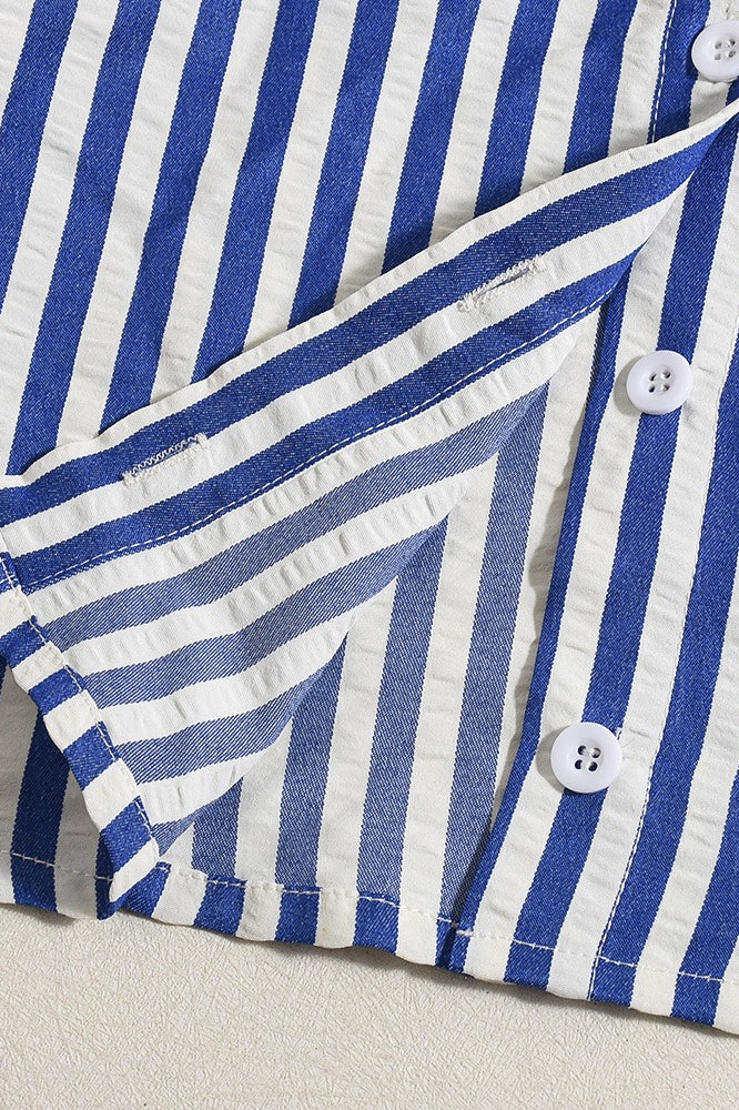 Striped Crop Shirt Two Piece Blouse - Image 6