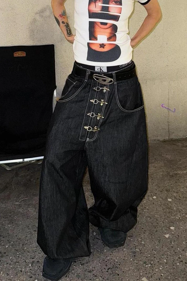 Washed Button Fly Wide Leg Jeans - Image 2