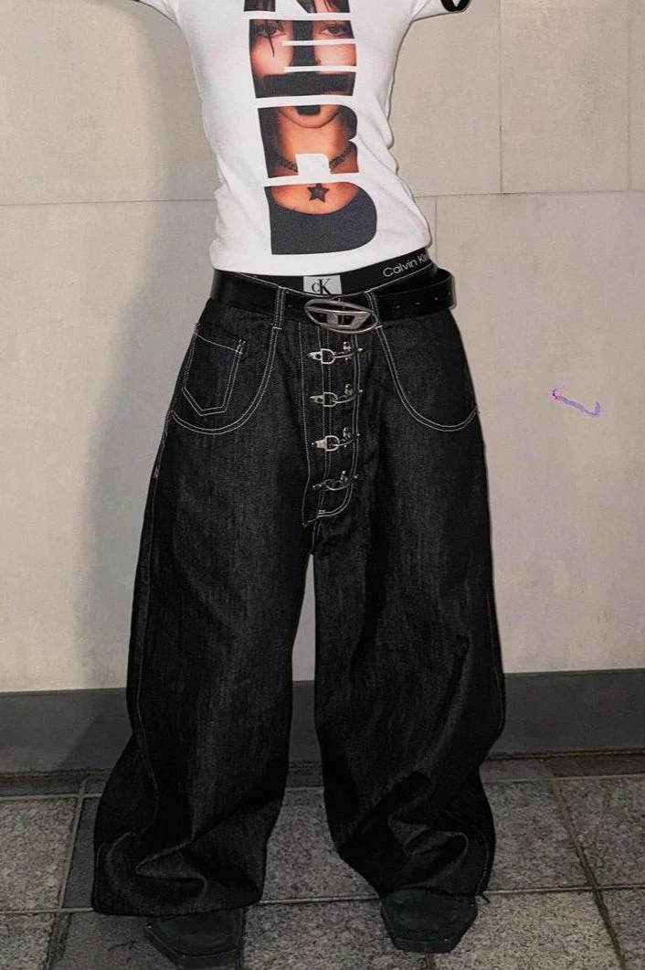 Washed Button Fly Wide Leg Jeans - Image 3