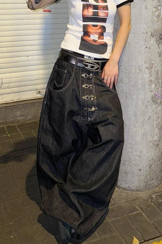 Washed Button Fly Wide Leg Jeans - Image 4
