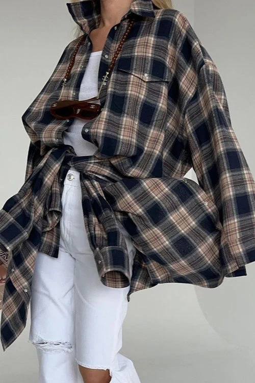Boyfriend Style Plaid Shirt Blouse - Image 2