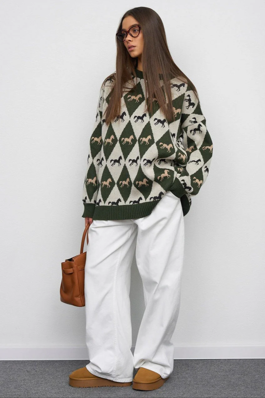 Long Sleeve Colorblock Knit Sweater - Image 2