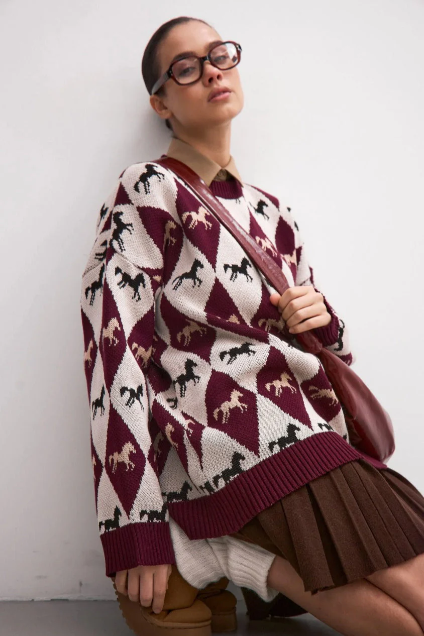 Long Sleeve Colorblock Knit Sweater - Image 7