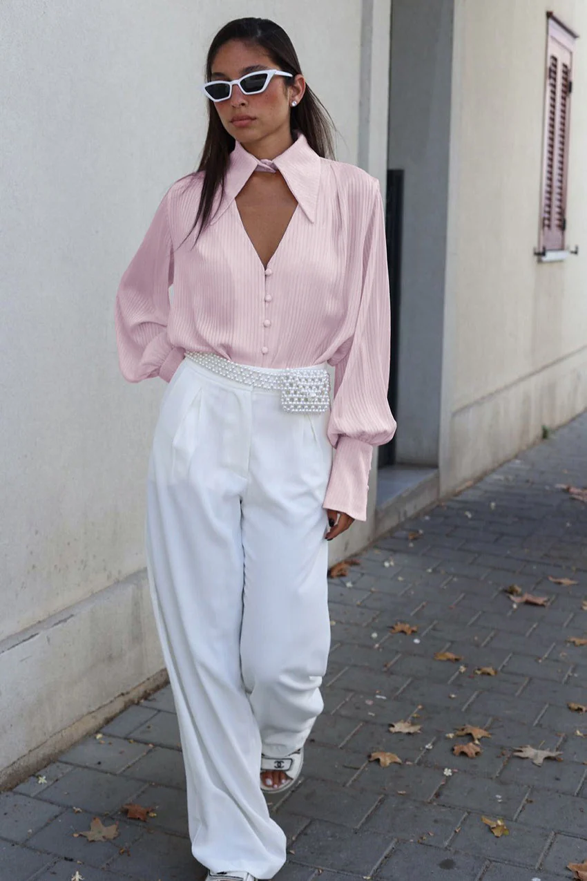 Elegant Collared Long Sleeve Blouse - Image 3