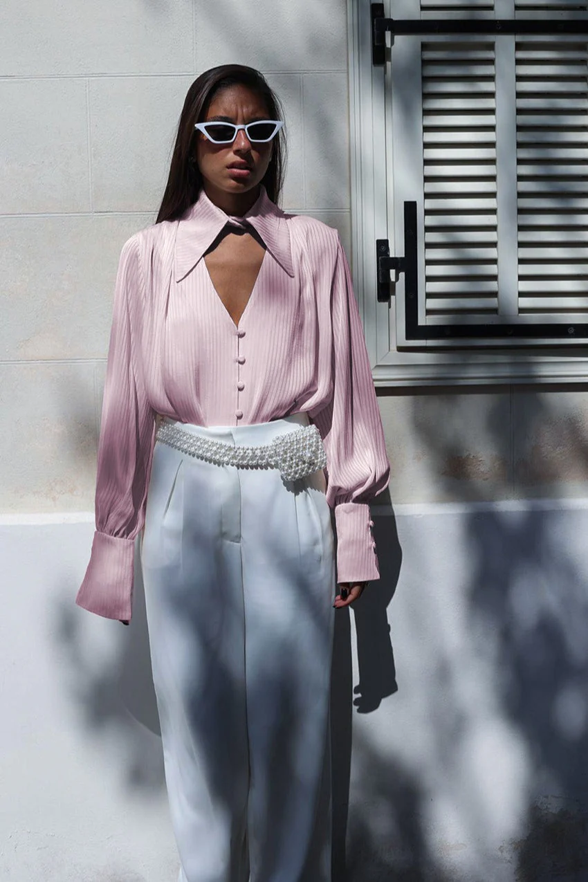 Elegant Collared Long Sleeve Blouse - Image 4