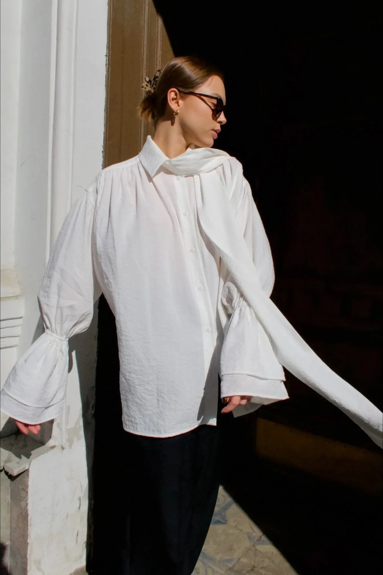Crepe Tie Front Loose Fit Blouse - Image 3
