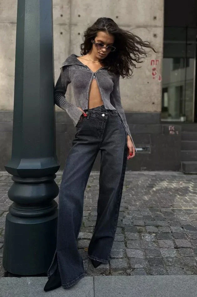 Off Shoulder Zipper Fitted Knit  Blouse - Image 5