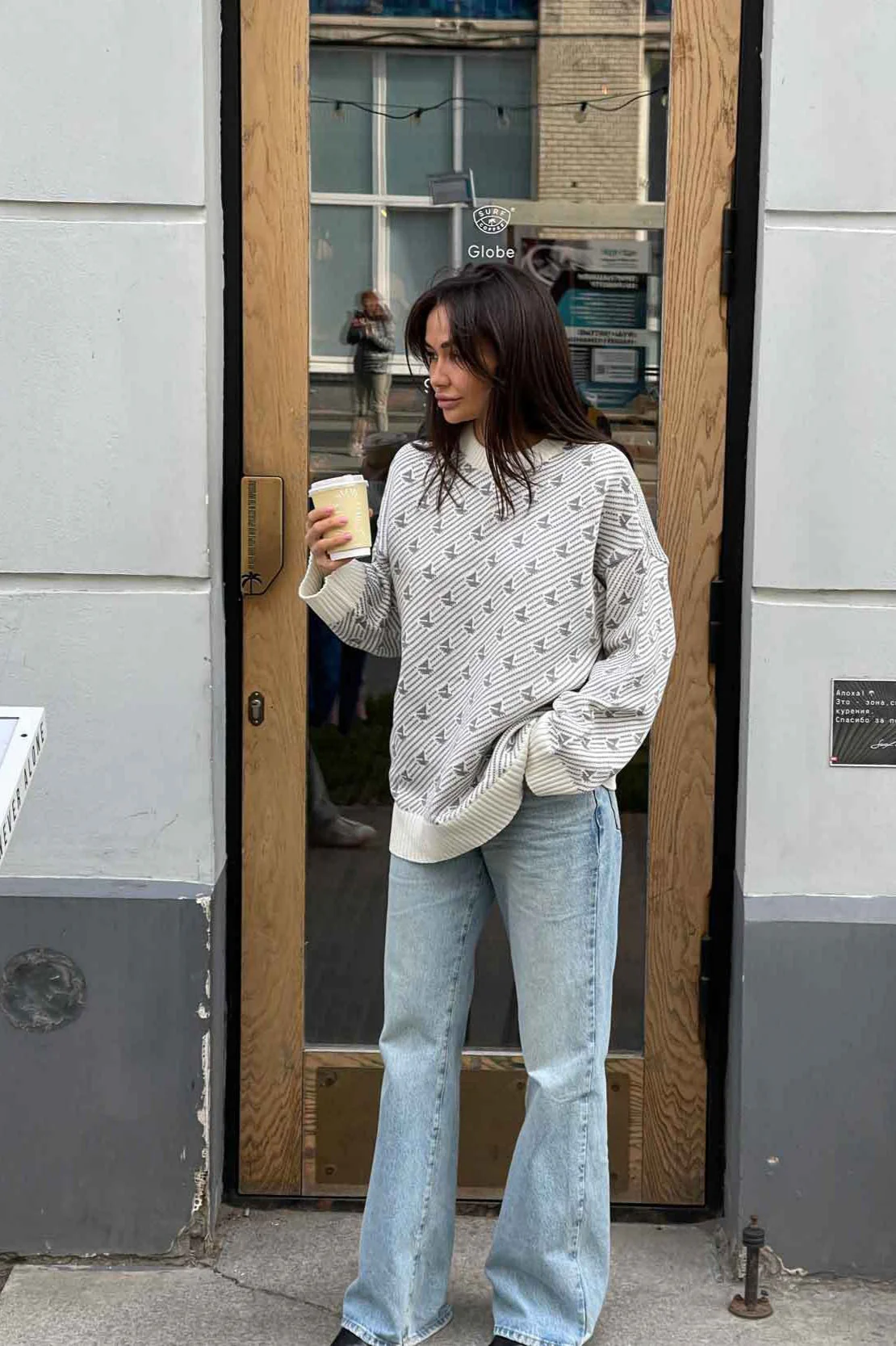 Sailboat Pattern Crew Neck Knit Sweater - Image 11