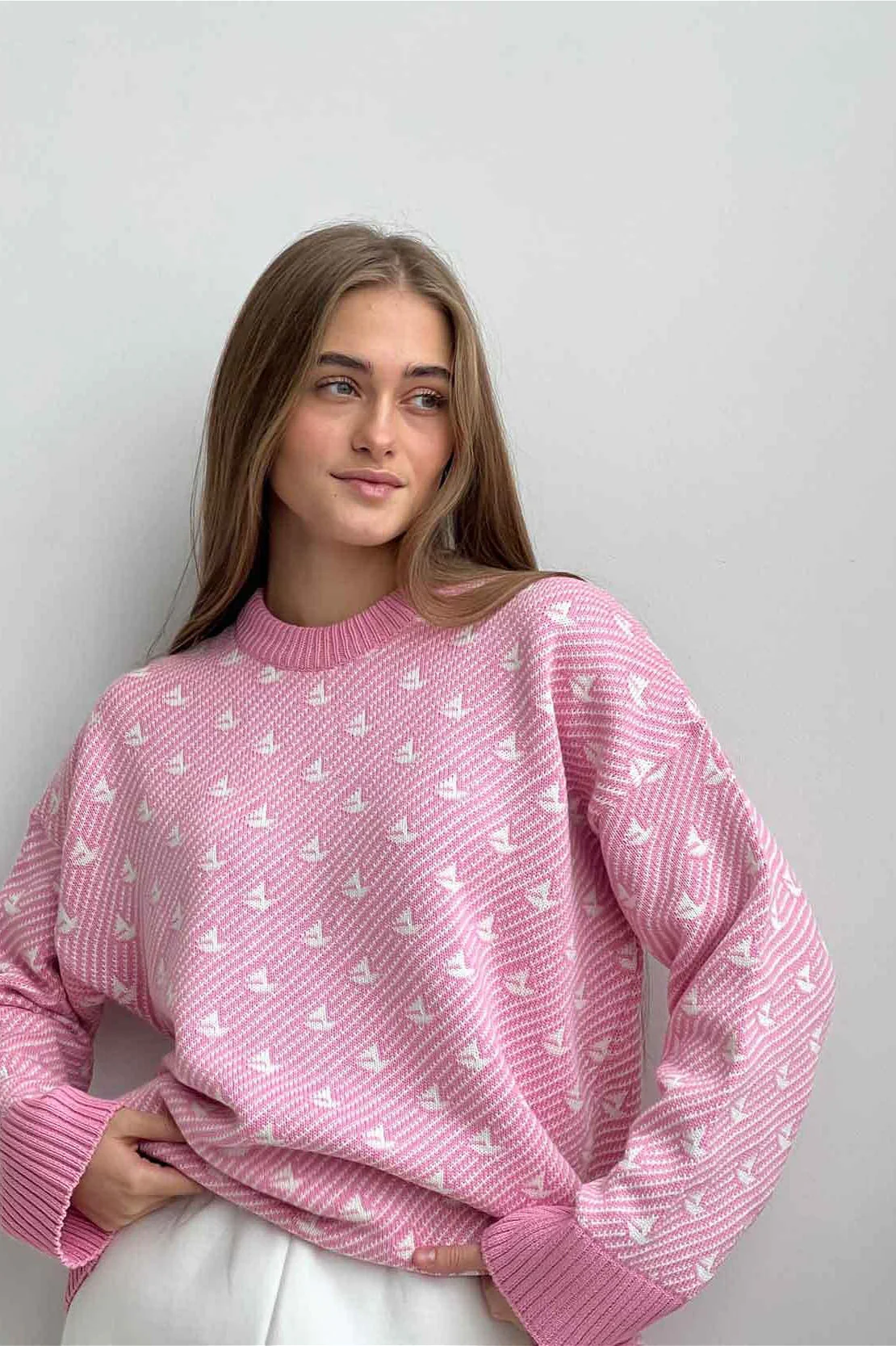 Sailboat Pattern Crew Neck Knit Sweater - Image 6