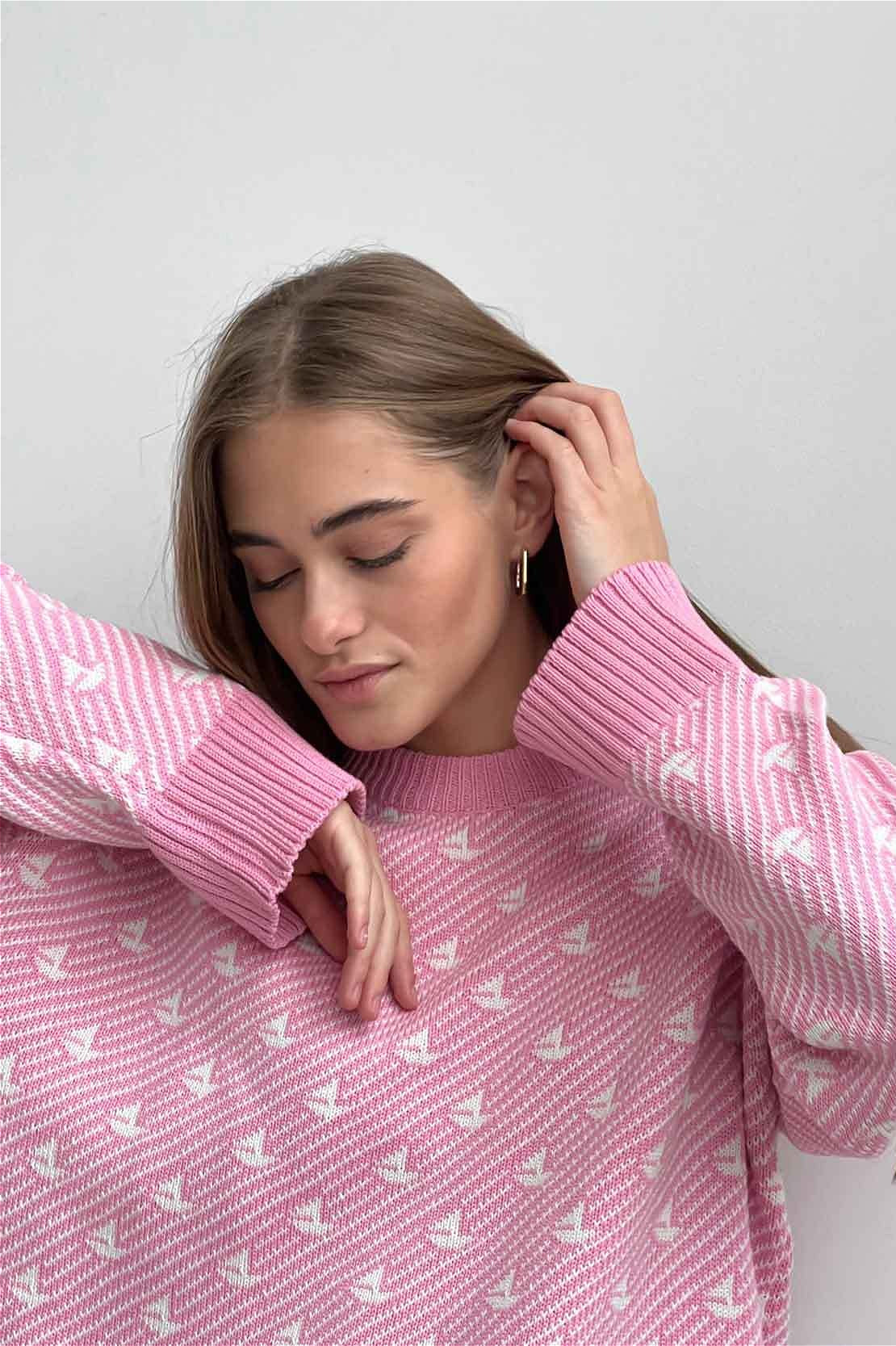 Sailboat Pattern Crew Neck Knit Sweater - Image 8
