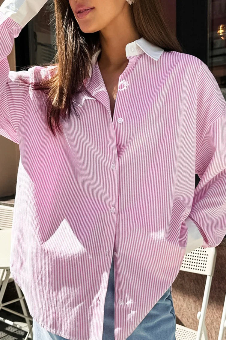 Casual Striped Button Up Blouse - Image 2