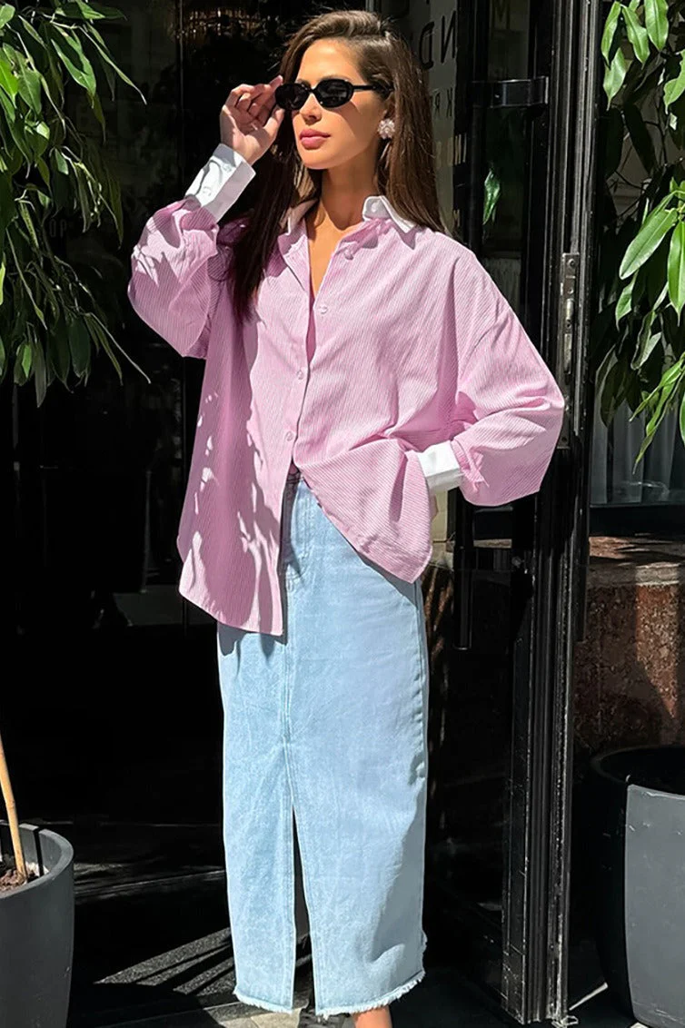 Casual Striped Button Up Blouse - Image 3