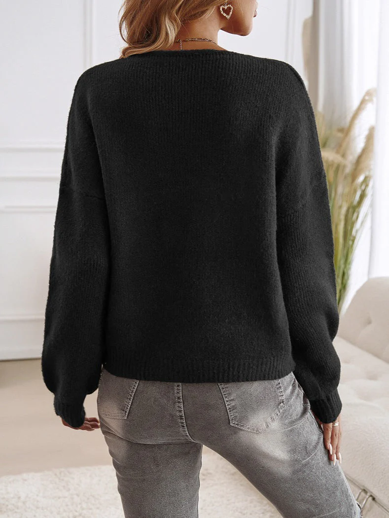 Loose Fit Button-Down Tie-Front Solid Color Sweater - Image 9