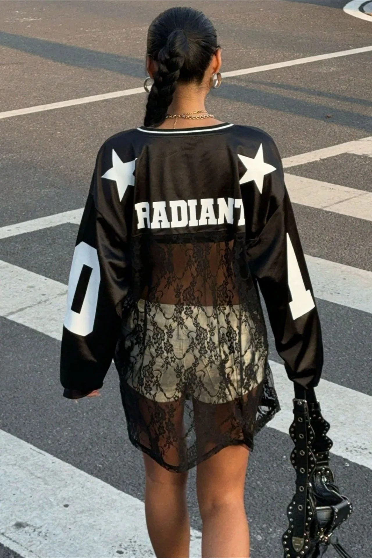 Lace Sheer V Neck Print Sweatshirt - Image 3