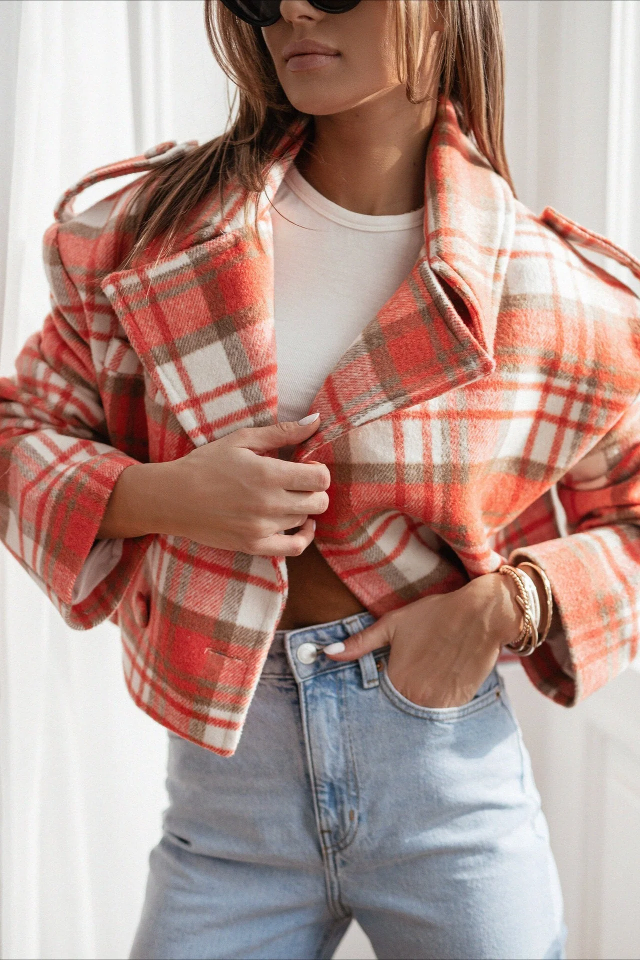 Plaid Wool Blend Blazer Coat - Image 4