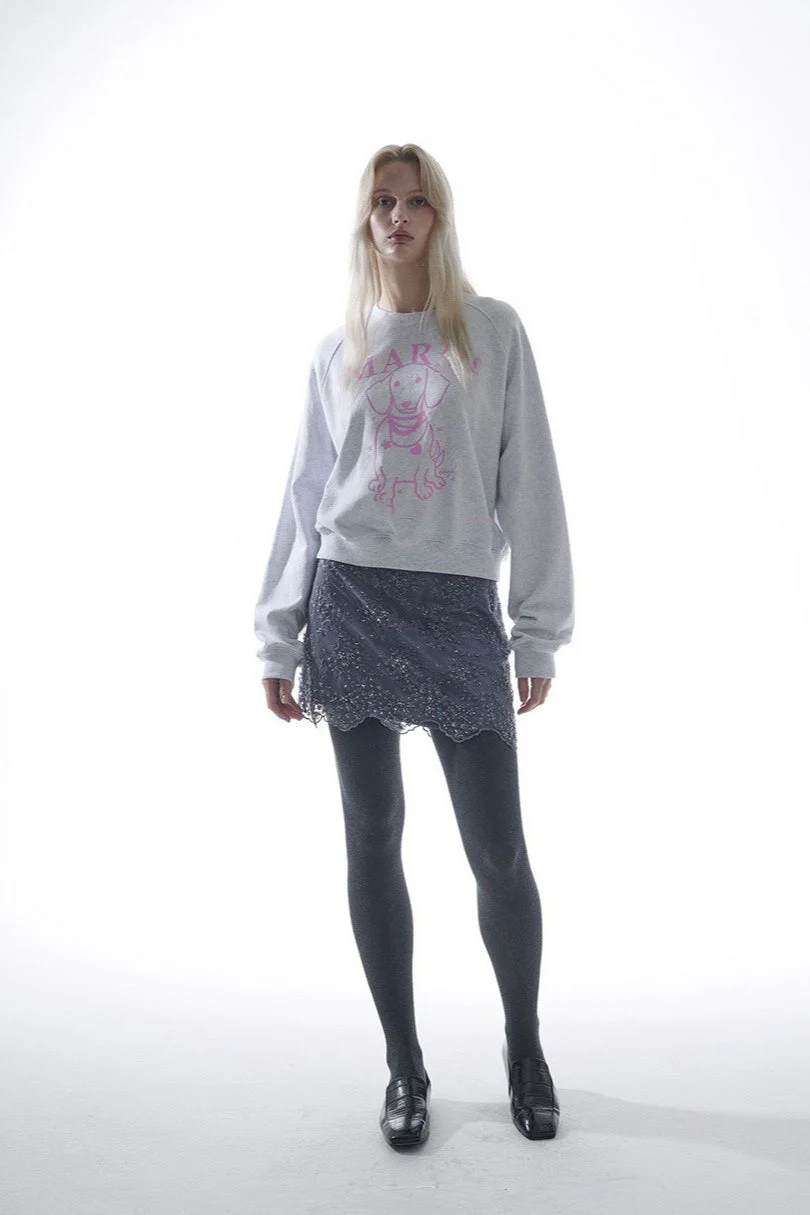 Rhinestone Dog Print Raglan Sweatshirt - Image 2