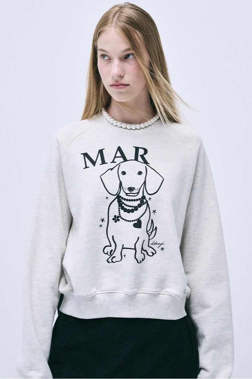 Rhinestone Dog Print Raglan Sweatshirt - Image 5