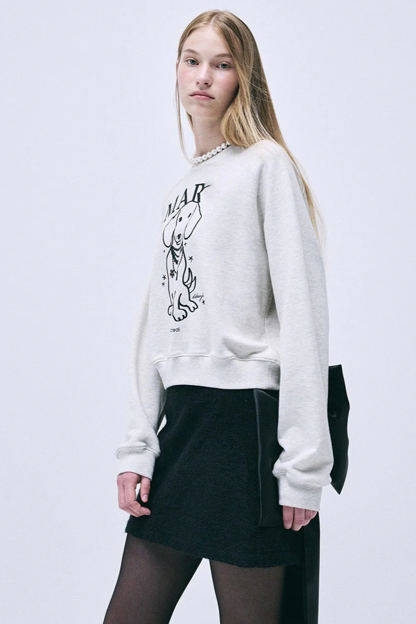 Rhinestone Dog Print Raglan Sweatshirt - Image 6