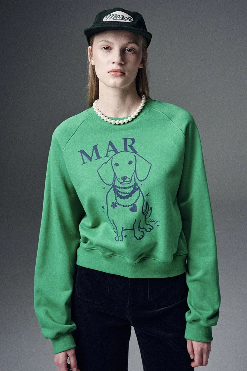 Rhinestone Dog Print Raglan Sweatshirt - Image 7