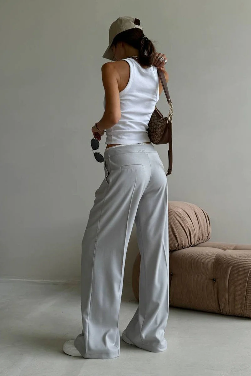 Tie Waist Two Piece Look Trousers Pants - Image 2