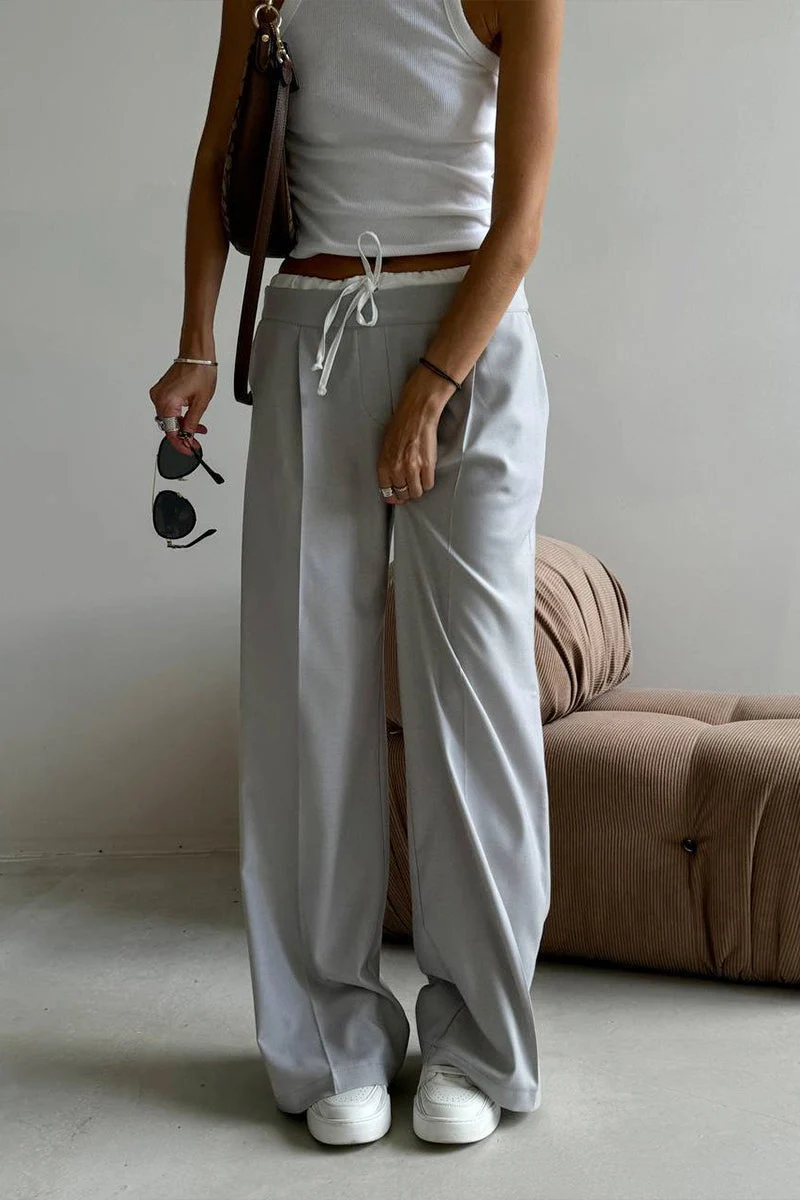 Tie Waist Two Piece Look Trousers Pants - Image 3