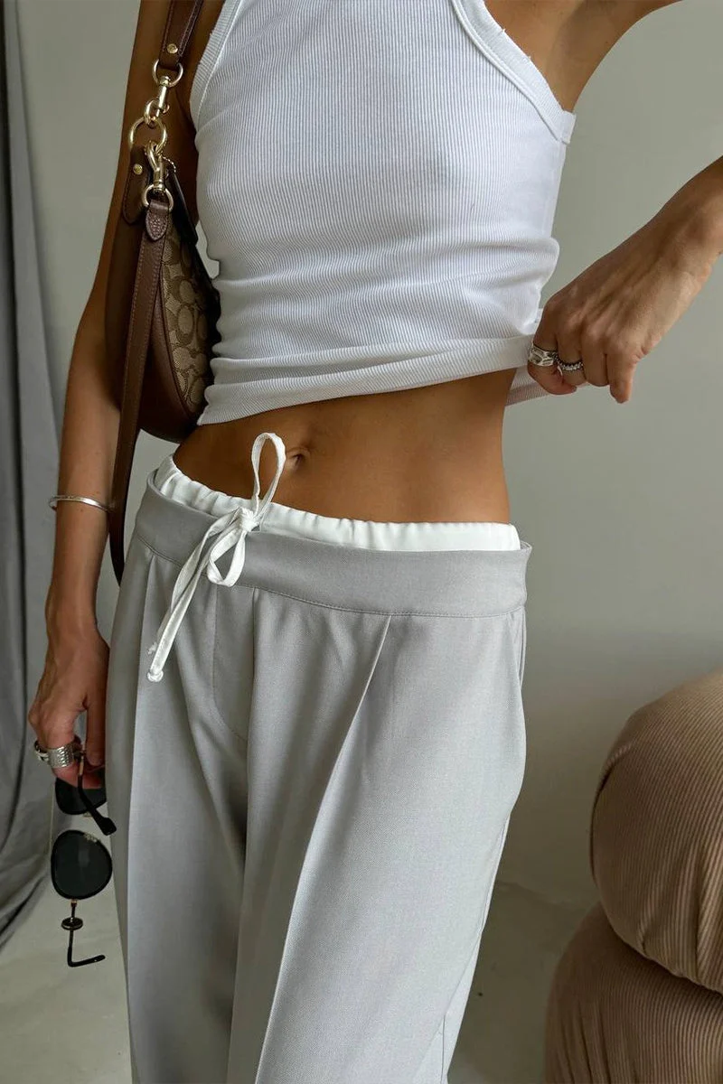 Tie Waist Two Piece Look Trousers Pants - Image 4