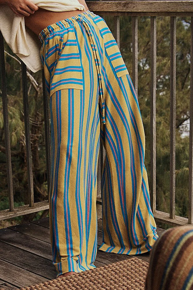 Beach Style Striped Drawstring Wide Leg Pants - Image 14