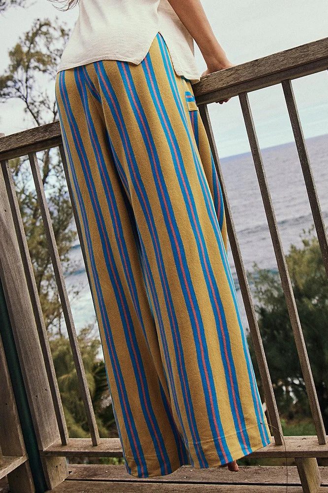 Beach Style Striped Drawstring Wide Leg Pants - Image 15